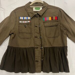 Anthropologie Olive Utility Jacket with Colorful Patches